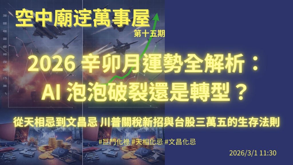 「空中廟䢓萬事屋」軟體股泡沫、台美貿易變數與巨門化祿的運用法則【辛卯月運解析】|EP15 #巨門化祿 #天相忌 #文昌忌 #空中廟䢓萬事屋